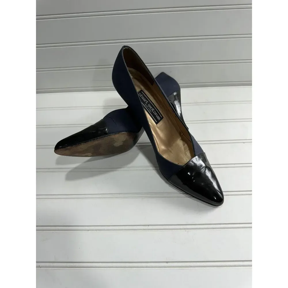 Stuart Weitzman High Heels Cadet Blue Cloth Patent Leather Pointy Toe Size 6 - Picture 1 of 7